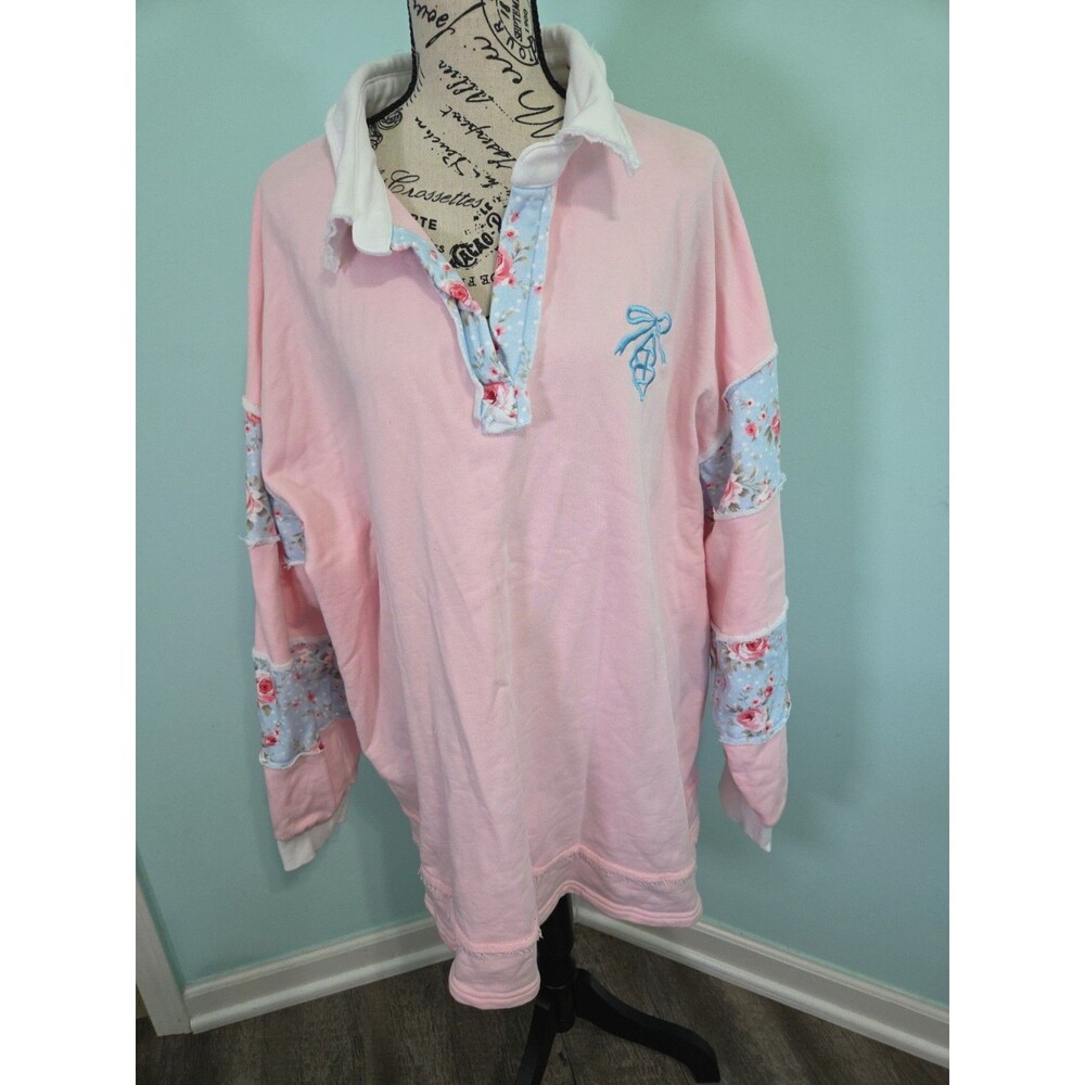Brianna Cannon sweatshirt xxl patchwork floral monogram preppy
